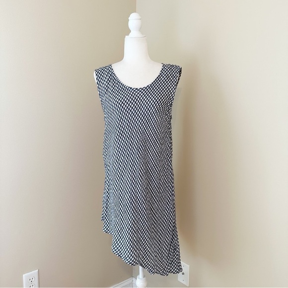 Flax Linen Asymmetrical Airy Navy Gingham Tunic Top - Medium - Picture 1 of 11